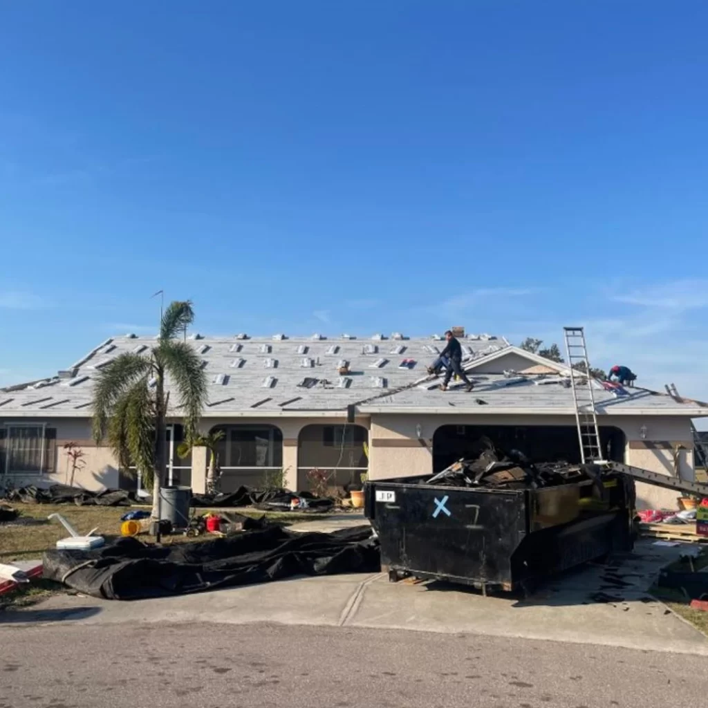 A StormForce crew hard at work installing a new roof on a home in Florida.